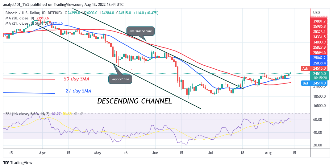 Bitcoin Price Prediction for Today August 13: BTC Price Struggles to Sustain Above $24.9K High